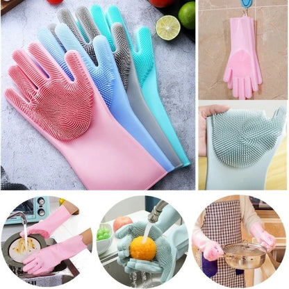 Magic Silicone Cleaning Gloves – Reusable, Heat Resistant & Multipurpose Wash Scrubber